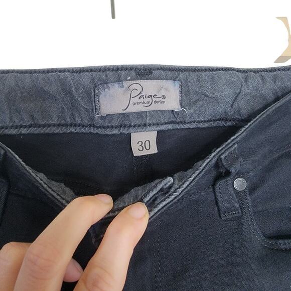 Paige Dark Black Wash Knee Dart Accent Made In USA Cotton Blend Mid Rise Jean 30 - Picture 4 of 10